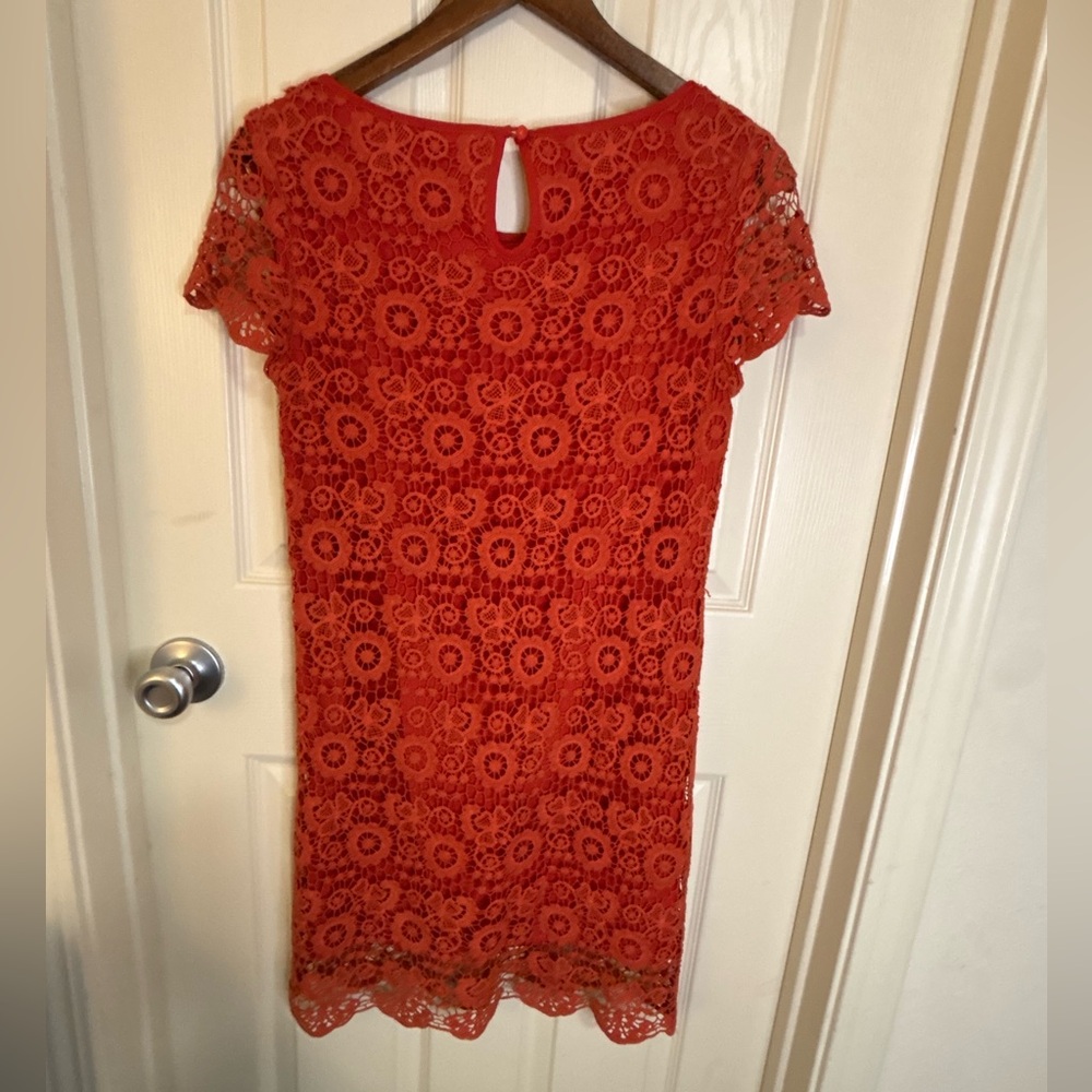 Moulinette Soeurs Anthropologie Rust Crochet Lace Shift Dress Spring - Picture 3 of 8